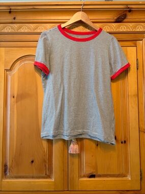 For the republic women’s Short Sleeve Stripe Tee with Red Trim